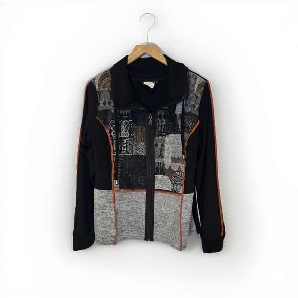 Bali Jackets & Blazers - Bali Full Zip Jacket Women 1X Black Patchwork Mixed Media Ribbed Canada